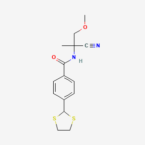 molecular formula C15H18N2O2S2 B2959282 N-(1-cyano-2-methoxy-1-methylethyl)-4-(1,3-dithiolan-2-yl)benzamide CAS No. 1424599-89-2