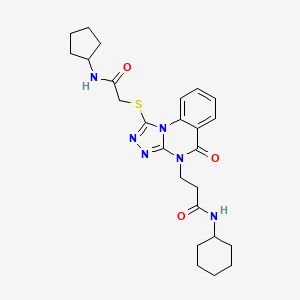 molecular formula C25H32N6O3S B2959288 N-cyclohexyl-3-(1-{[(cyclopentylcarbamoyl)methyl]sulfanyl}-5-oxo-4H,5H-[1,2,4]triazolo[4,3-a]quinazolin-4-yl)propanamide CAS No. 1113106-58-3