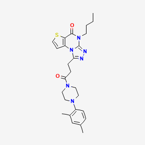 molecular formula C26H32N6O2S B2959323 4-butyl-1-(3-(4-(2,4-dimethylphenyl)piperazin-1-yl)-3-oxopropyl)thieno[2,3-e][1,2,4]triazolo[4,3-a]pyrimidin-5(4H)-one CAS No. 1189661-55-9