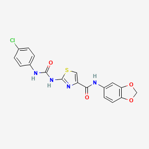 molecular formula C18H13ClN4O4S B2959324 N-(2H-1,3-benzodioxol-5-yl)-2-{[(4-chlorophenyl)carbamoyl]amino}-1,3-thiazole-4-carboxamide CAS No. 955738-63-3