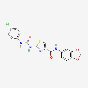 molecular formula C18H13ClN4O4S B2959324 N-(benzo[d][1,3]dioxol-5-yl)-2-(3-(4-chlorophenyl)ureido)thiazole-4-carboxamide CAS No. 955738-63-3