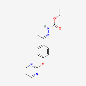 molecular formula C15H16N4O3 B2959327 ethyl N-[(E)-1-(4-pyrimidin-2-yloxyphenyl)ethylideneamino]carbamate CAS No. 866151-60-2
