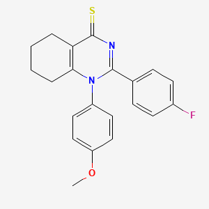 molecular formula C21H19FN2OS B2959328 2-(4-fluorophenyl)-1-(4-methoxyphenyl)-5,6,7,8-tetrahydroquinazoline-4(1H)-thione CAS No. 330189-45-2