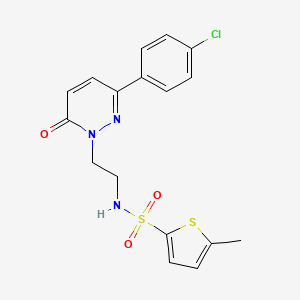molecular formula C17H16ClN3O3S2 B2959329 N-(2-(3-(4-chlorophenyl)-6-oxopyridazin-1(6H)-yl)ethyl)-5-methylthiophene-2-sulfonamide CAS No. 923202-04-4
