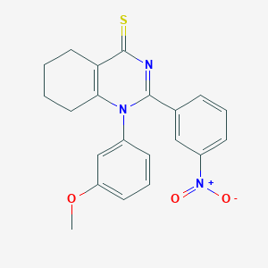 molecular formula C21H19N3O3S B2959333 1-(3-methoxyphenyl)-2-(3-nitrophenyl)-1,4,5,6,7,8-hexahydroquinazoline-4-thione CAS No. 433973-15-0