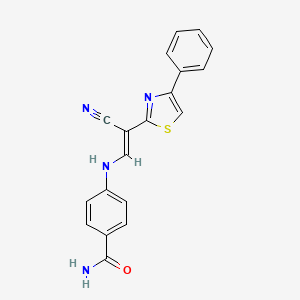 molecular formula C19H14N4OS B2959334 4-[2-Cyano-2-(4-phenyl-thiazol-2-yl)-vinylamino]-benzamide CAS No. 477305-29-6