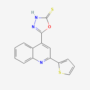 molecular formula C15H9N3OS2 B2959371 5-[2-(Thiophen-2-yl)quinolin-4-yl]-1,3,4-oxadiazole-2-thiol CAS No. 554423-26-6