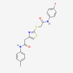 molecular formula C20H18FN3O2S2 B2959374 N-(4-fluorophenyl)-2-((4-(2-oxo-2-(p-tolylamino)ethyl)thiazol-2-yl)thio)acetamide CAS No. 942001-09-4