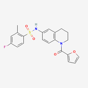 molecular formula C21H19FN2O4S B2959399 4-fluoro-N-[1-(furan-2-carbonyl)-1,2,3,4-tetrahydroquinolin-6-yl]-2-methylbenzene-1-sulfonamide CAS No. 946258-31-7