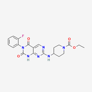 molecular formula C20H21FN6O4 B2959477 Ethyl 4-((6-(2-fluorophenyl)-5,7-dioxo-5,6,7,8-tetrahydropyrimido[4,5-d]pyrimidin-2-yl)amino)piperidine-1-carboxylate CAS No. 1421491-42-0