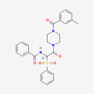 molecular formula C27H27N3O5S B2959496 N-[1-(benzenesulfonyl)-2-[4-(3-methylbenzoyl)piperazin-1-yl]-2-oxoethyl]benzamide CAS No. 1025032-63-6