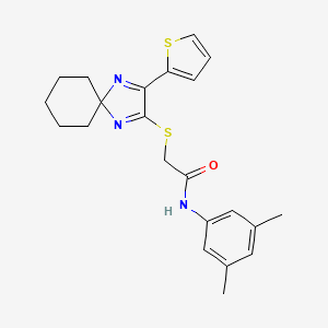 molecular formula C22H25N3OS2 B2959547 N-(3,5-dimethylphenyl)-2-{[3-(thiophen-2-yl)-1,4-diazaspiro[4.5]deca-1,3-dien-2-yl]sulfanyl}acetamide CAS No. 1223953-91-0