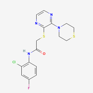 molecular formula C16H16ClFN4OS2 B2959600 N-(2-chloro-4-fluorophenyl)-2-((3-thiomorpholinopyrazin-2-yl)thio)acetamide CAS No. 1251550-45-4