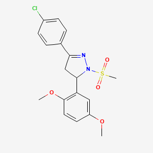 molecular formula C18H19ClN2O4S B2959625 3-(4-chlorophenyl)-5-(2,5-dimethoxyphenyl)-1-(methylsulfonyl)-4,5-dihydro-1H-pyrazole CAS No. 671762-55-3