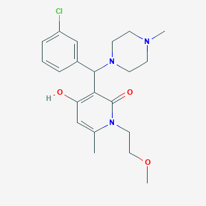 molecular formula C21H28ClN3O3 B2959632 3-((3-chlorophenyl)(4-methylpiperazin-1-yl)methyl)-4-hydroxy-1-(2-methoxyethyl)-6-methylpyridin-2(1H)-one CAS No. 897735-04-5