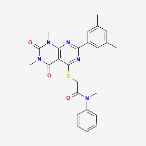 molecular formula C25H25N5O3S B2959634 2-((2-(3,5-dimethylphenyl)-6,8-dimethyl-5,7-dioxo-5,6,7,8-tetrahydropyrimido[4,5-d]pyrimidin-4-yl)thio)-N-methyl-N-phenylacetamide CAS No. 872839-67-3