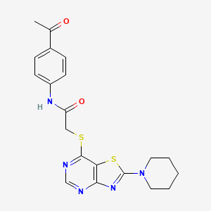 molecular formula C20H21N5O2S2 B2959644 N-(4-acetylphenyl)-2-((2-(piperidin-1-yl)thiazolo[4,5-d]pyrimidin-7-yl)thio)acetamide CAS No. 1359473-75-8