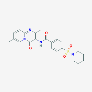 molecular formula C22H24N4O4S B2959646 N-(2,7-dimethyl-4-oxo-4H-pyrido[1,2-a]pyrimidin-3-yl)-4-(piperidin-1-ylsulfonyl)benzamide CAS No. 946257-33-6