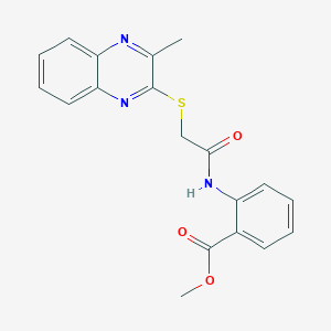 molecular formula C19H17N3O3S B2959655 Methyl 2-(2-((3-methylquinoxalin-2-yl)thio)acetamido)benzoate 
