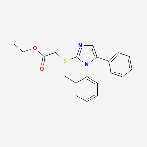 molecular formula C20H20N2O2S B2959660 ethyl 2-((5-phenyl-1-(o-tolyl)-1H-imidazol-2-yl)thio)acetate CAS No. 1207043-15-9