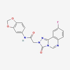 molecular formula C18H12FN5O4 B2959675 N-(2H-1,3-benzodioxol-5-yl)-2-{9-fluoro-3-oxo-2H,3H-[1,2,4]triazolo[4,3-c]quinazolin-2-yl}acetamide CAS No. 1286697-44-6
