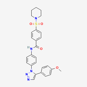 molecular formula C27H27N5O4S B2959691 N-{4-[5-(4-methoxyphenyl)-1H-1,2,3-triazol-1-yl]phenyl}-4-(piperidine-1-sulfonyl)benzamide CAS No. 850903-91-2