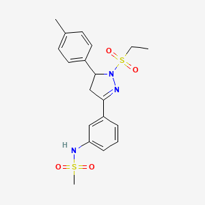 molecular formula C19H23N3O4S2 B2959701 N-[3-[2-ethylsulfonyl-3-(4-methylphenyl)-3,4-dihydropyrazol-5-yl]phenyl]methanesulfonamide CAS No. 851782-07-5