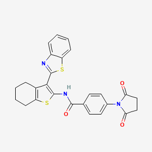 molecular formula C26H21N3O3S2 B2959712 N-[3-(1,3-benzothiazol-2-yl)-4,5,6,7-tetrahydro-1-benzothiophen-2-yl]-4-(2,5-dioxopyrrolidin-1-yl)benzamide CAS No. 328027-93-6
