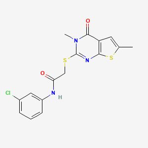 molecular formula C16H14ClN3O2S2 B2959721 N-(3-chlorophenyl)-2-({3,6-dimethyl-4-oxo-3H,4H-thieno[2,3-d]pyrimidin-2-yl}sulfanyl)acetamide CAS No. 878712-52-8
