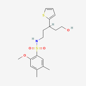 molecular formula C18H25NO4S2 B2959731 N-(5-羟基-3-(噻吩-2-基)戊基)-2-甲氧基-4,5-二甲苯磺酰胺 CAS No. 2034586-73-5