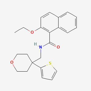 molecular formula C23H25NO3S B2959740 2-ethoxy-N-((4-(thiophen-2-yl)tetrahydro-2H-pyran-4-yl)methyl)-1-naphthamide CAS No. 1203373-03-8