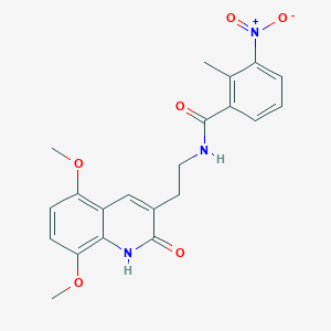 molecular formula C21H21N3O6 B2959754 N-[2-(5,8-dimethoxy-2-oxo-1H-quinolin-3-yl)ethyl]-2-methyl-3-nitrobenzamide CAS No. 906152-97-4