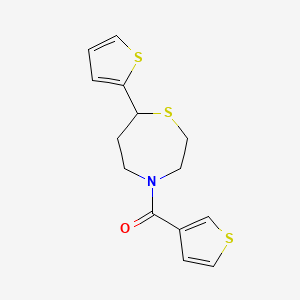 molecular formula C14H15NOS3 B2959756 (7-(Thiophen-2-yl)-1,4-thiazepan-4-yl)(thiophen-3-yl)methanone CAS No. 1705512-63-5