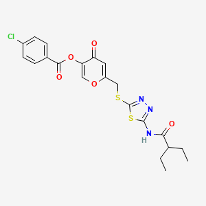 molecular formula C21H20ClN3O5S2 B2959757 6-(((5-(2-ethylbutanamido)-1,3,4-thiadiazol-2-yl)thio)methyl)-4-oxo-4H-pyran-3-yl 4-chlorobenzoate CAS No. 877652-00-1