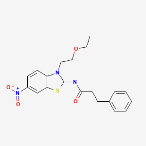 molecular formula C20H21N3O4S B2959766 N-[(2Z)-3-(2-ethoxyethyl)-6-nitro-2,3-dihydro-1,3-benzothiazol-2-ylidene]-3-phenylpropanamide CAS No. 865173-62-2
