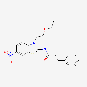 molecular formula C20H21N3O4S B2959766 (Z)-N-(3-(2-ethoxyethyl)-6-nitrobenzo[d]thiazol-2(3H)-ylidene)-3-phenylpropanamide CAS No. 865173-62-2