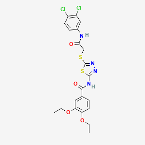 molecular formula C21H20Cl2N4O4S2 B2959788 N-(5-((2-((3,4-dichlorophenyl)amino)-2-oxoethyl)thio)-1,3,4-thiadiazol-2-yl)-3,4-diethoxybenzamide CAS No. 896033-27-5