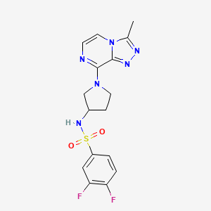 molecular formula C16H16F2N6O2S B2959799 3,4-difluoro-N-(1-(3-methyl-[1,2,4]triazolo[4,3-a]pyrazin-8-yl)pyrrolidin-3-yl)benzenesulfonamide CAS No. 2034532-39-1