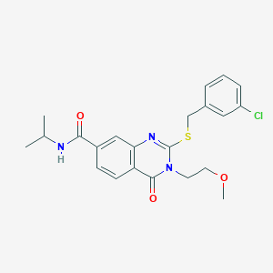 molecular formula C22H24ClN3O3S B2959803 2-((3-chlorobenzyl)thio)-N-isopropyl-3-(2-methoxyethyl)-4-oxo-3,4-dihydroquinazoline-7-carboxamide CAS No. 946386-23-8