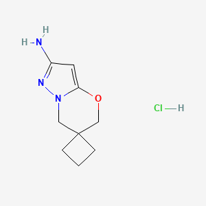 molecular formula C9H14ClN3O B2959808 1',3'-Dihydrospiro{cyclobutane-1,2'-pyrazolo[3,2-b][1,3]oxazine}-6'-amine hydrochloride CAS No. 2197057-28-4