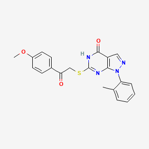 molecular formula C21H18N4O3S B2959809 2-((4-hydroxy-1-(o-tolyl)-1H-pyrazolo[3,4-d]pyrimidin-6-yl)thio)-1-(4-methoxyphenyl)ethanone CAS No. 922841-79-0