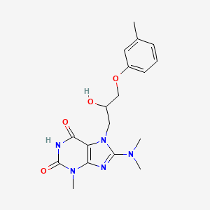 molecular formula C18H23N5O4 B2959816 8-(二甲氨基)-7-(2-羟基-3-(间甲苯氧基)丙基)-3-甲基-1H-嘌呤-2,6(3H,7H)-二酮 CAS No. 876891-36-0