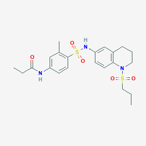 molecular formula C22H29N3O5S2 B2959819 N-(3-methyl-4-(N-(1-(propylsulfonyl)-1,2,3,4-tetrahydroquinolin-6-yl)sulfamoyl)phenyl)propionamide CAS No. 941949-77-5