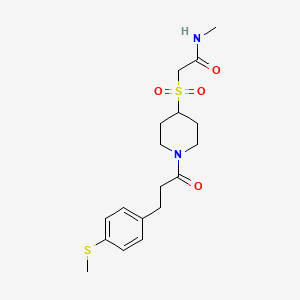 molecular formula C18H26N2O4S2 B2959820 N-methyl-2-((1-(3-(4-(methylthio)phenyl)propanoyl)piperidin-4-yl)sulfonyl)acetamide CAS No. 1797838-18-6