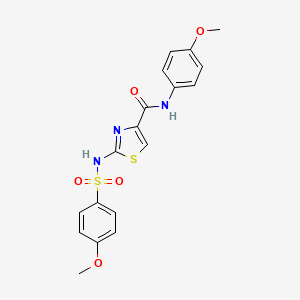 molecular formula C18H17N3O5S2 B2959828 N-(4-methoxyphenyl)-2-(4-methoxyphenylsulfonamido)thiazole-4-carboxamide CAS No. 1021098-27-0