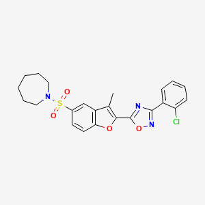molecular formula C23H22ClN3O4S B2959830 1-({2-[3-(2-Chlorophenyl)-1,2,4-oxadiazol-5-yl]-3-methyl-1-benzofuran-5-yl}sulfonyl)azepane CAS No. 1207059-25-3