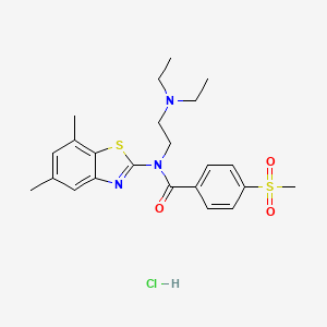 molecular formula C23H30ClN3O3S2 B2959836 N-(2-(diethylamino)ethyl)-N-(5,7-dimethylbenzo[d]thiazol-2-yl)-4-(methylsulfonyl)benzamide hydrochloride CAS No. 1215560-98-7