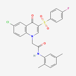 molecular formula C25H20ClFN2O4S B2959838 2-[6-chloro-3-(4-fluorophenyl)sulfonyl-4-oxoquinolin-1-yl]-N-(2,5-dimethylphenyl)acetamide CAS No. 866808-77-7
