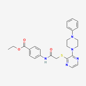 molecular formula C25H27N5O3S B2959854 ethyl 4-(2-{[3-(4-phenylpiperazin-1-yl)pyrazin-2-yl]sulfanyl}acetamido)benzoate CAS No. 1031975-73-1