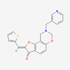 molecular formula C21H16N2O3S B2959864 (Z)-8-(pyridin-3-ylmethyl)-2-(thiophen-2-ylmethylene)-8,9-dihydro-2H-benzofuro[7,6-e][1,3]oxazin-3(7H)-one CAS No. 929967-50-0